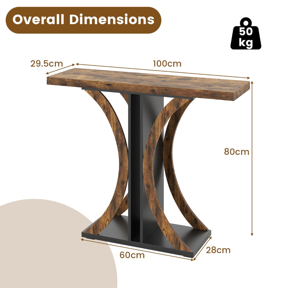 Smal – konsolbord med geometriskt metallställ i industristil, hallbord soffbord, brunt. – Rustik brun