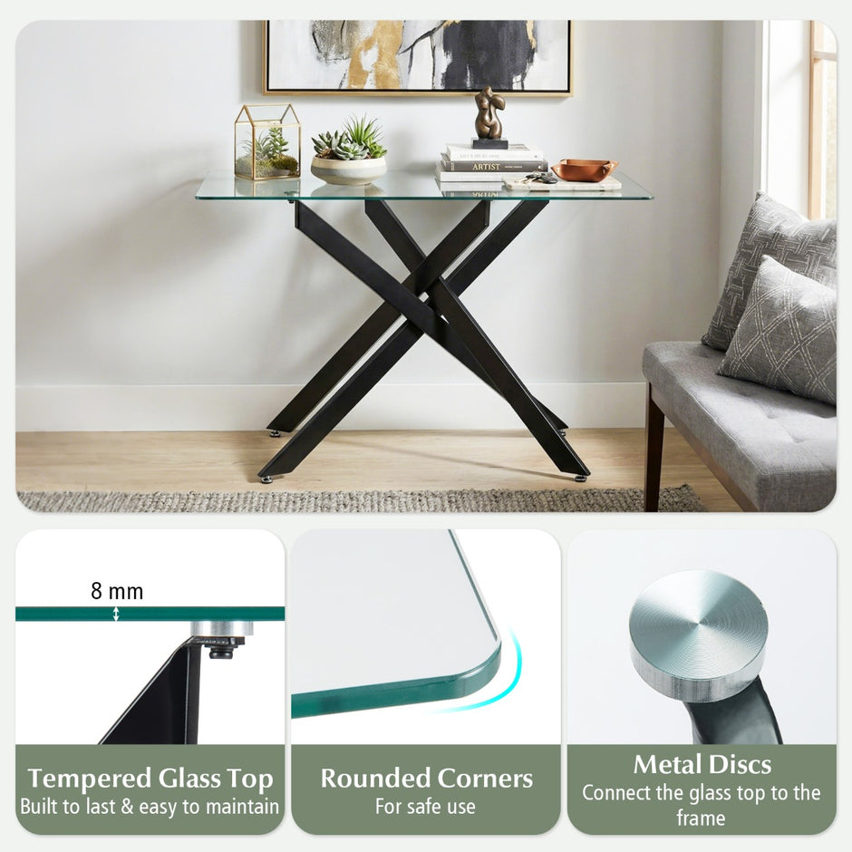 Modern – Glasbord med Klar Härdat och Stabil Metallben Konsolbord – Svart