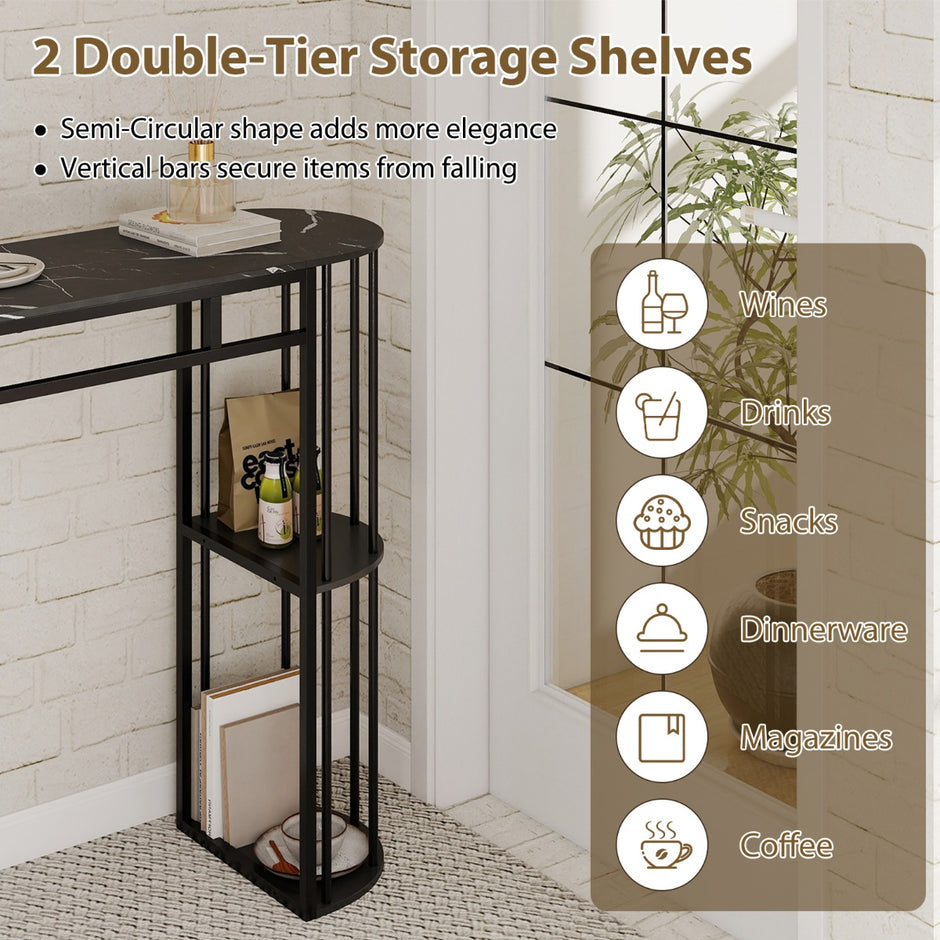 Bartisch – med förvaring, ståbord i marmorlook, modern köksdisk halvrunda hyllor – 4 – Svart