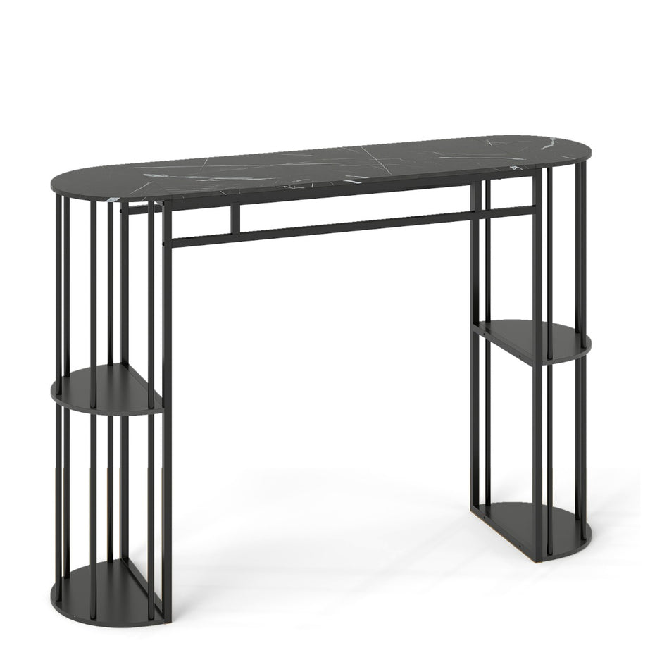 Bartisch – med förvaring, ståbord i marmorlook, modern köksdisk halvrunda hyllor – 4 – Svart
