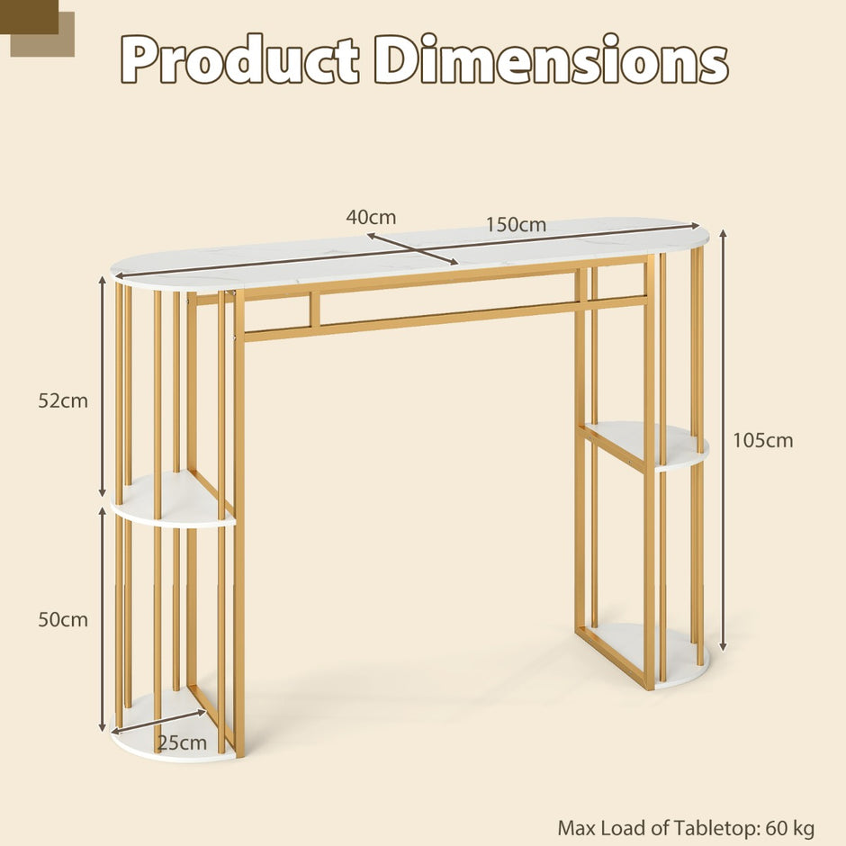 Bartbord – med förvaring, ståbord i marmorlook, modern köksdisk halvrunda hyllor – 4 – Vit