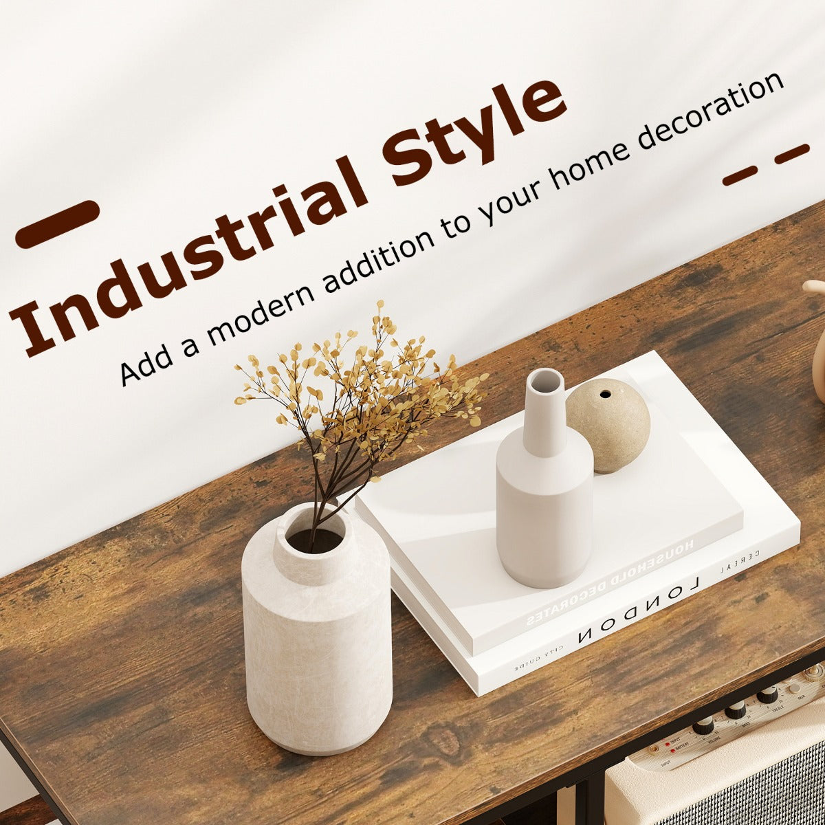 Konsolbord – med förvaringsutrymme Industriellt sidobord filttygslåda och hyllor – Rustik brun