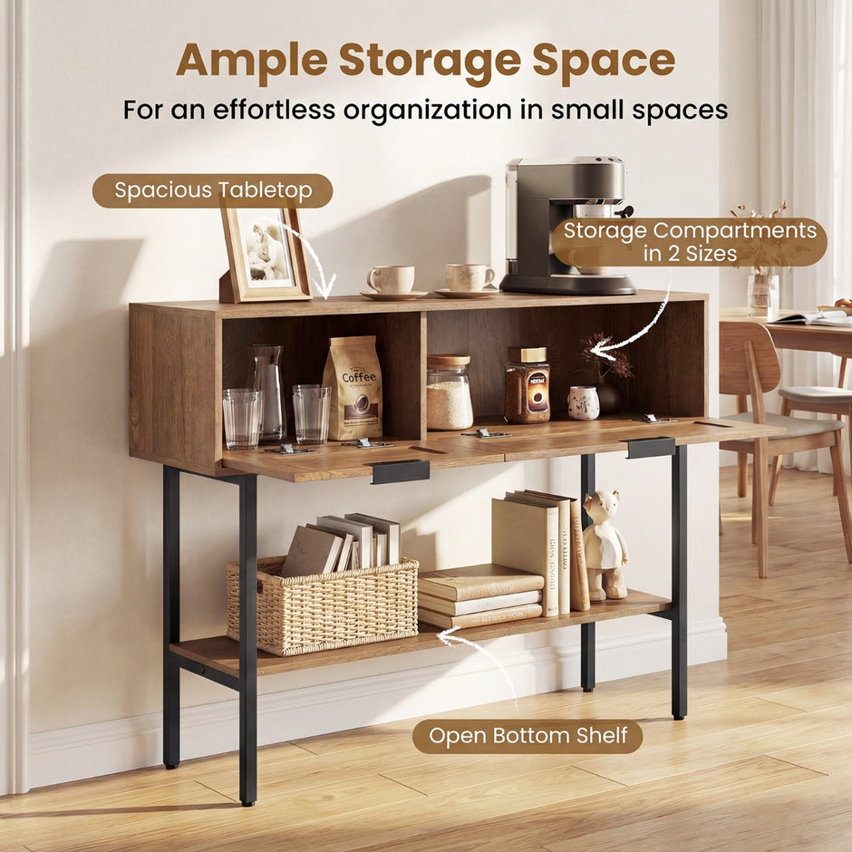 Boho – Konsolbord Med Fack och Öppet Hyllsystem Smalt Hallbord Bärbart Upp Till – 2 90 Kg – Natur