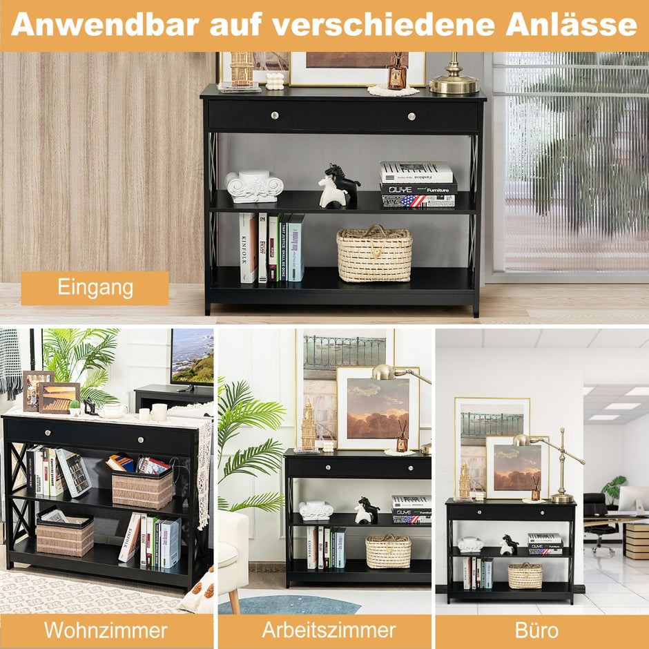 vånings – konsolbord med låda Hallbord av trä – 3 100 x 30 x 80 cm – Svart