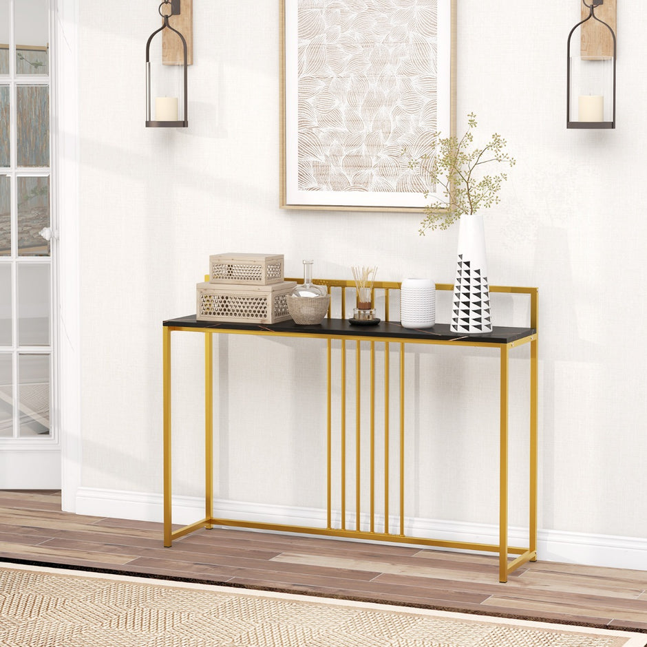 Konsolbord – med marmorlook och guldfärgad metallstomme Modernt hallbord – 120 cm – Svart