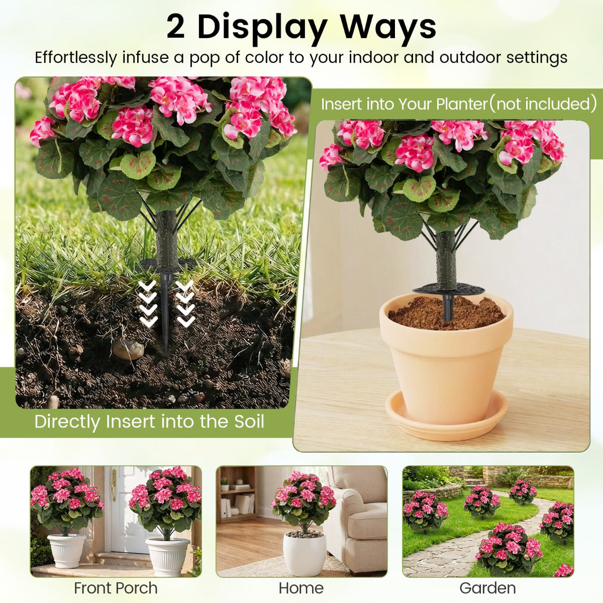Delnings – Set Konstgjorda Pelargoner Med Realistisk PE Stam och Silkblommor Blad – 2 – Rosa