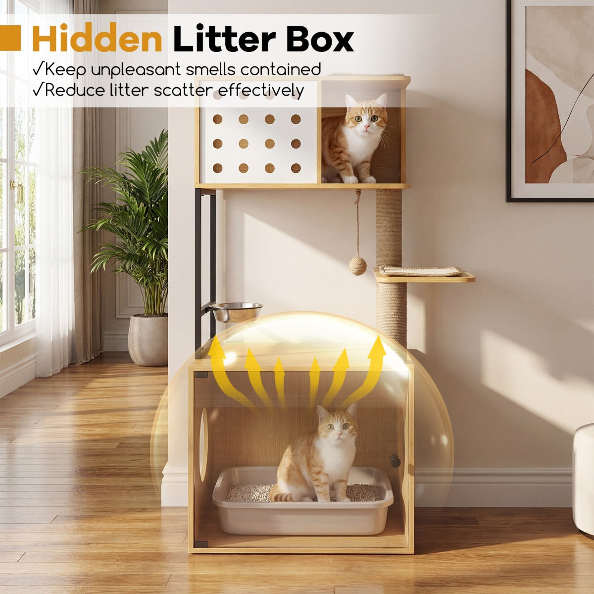 Kattträd – med kattlådeskåp Flervånigt Kattkratträd – 117,5 cm – Natur