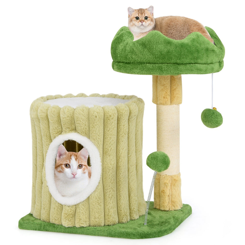 Skrapstolpe – Liten kattträd med plattform Sisal Cat Cave och bollar gröna – 2 – Grön