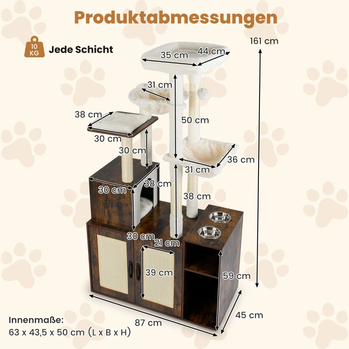 Kratstativ – med gömställe, kattlåda, hängmattor och utsiktsplattform Kattklätterträd Brunt – 2 – Brun
