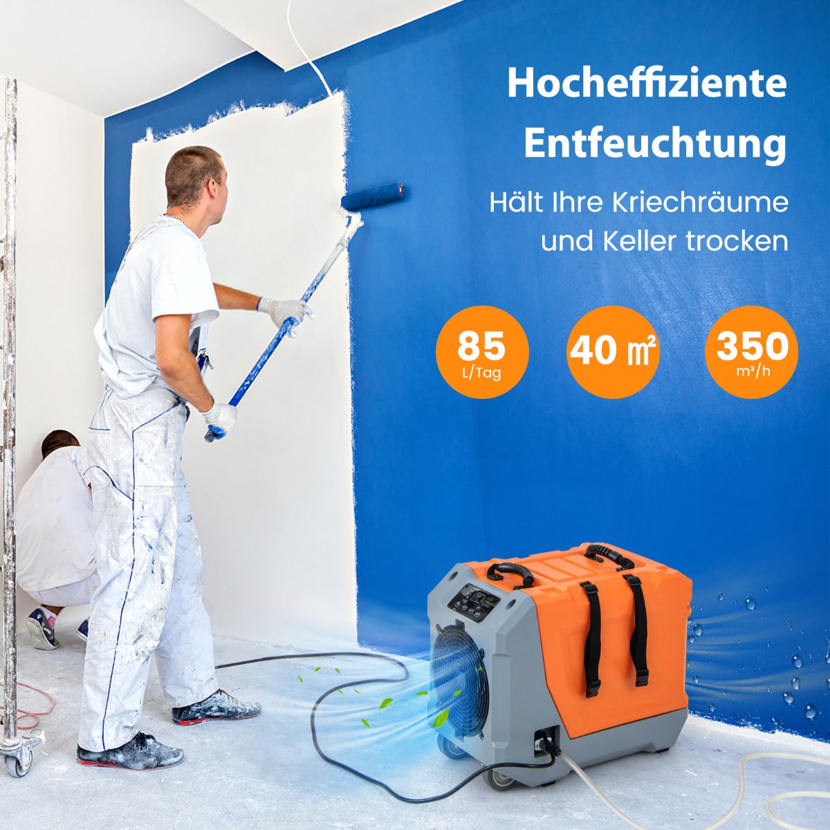 L/Dag – Avfuktare Konstruktionstork med pump och avloppsslang Industriell torkanordning 24H timer + – 85 – Orange