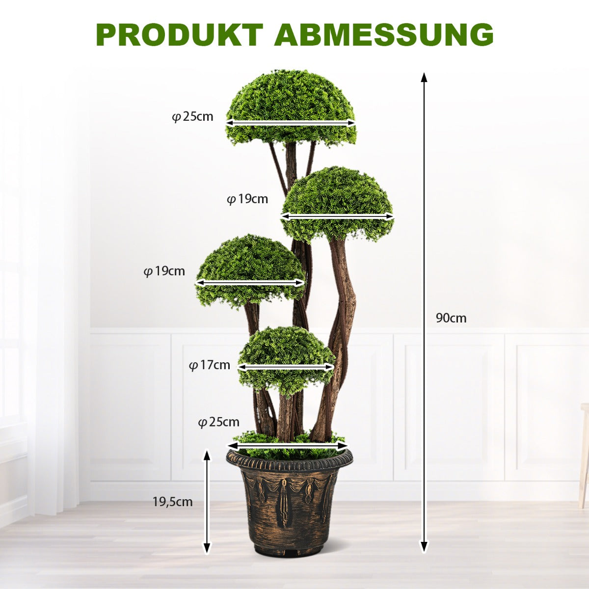 Artificiellt – topiary träd Tillverkat av cederträ Dekorativt konstgjort – 90 cm – Grön
