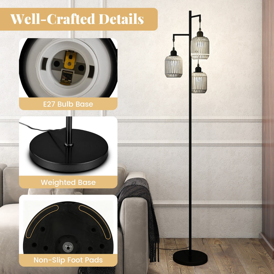 Stående – lampa med st E27 socklar och fotbrytare, modern burskärm – 173 cm 3 – Svart