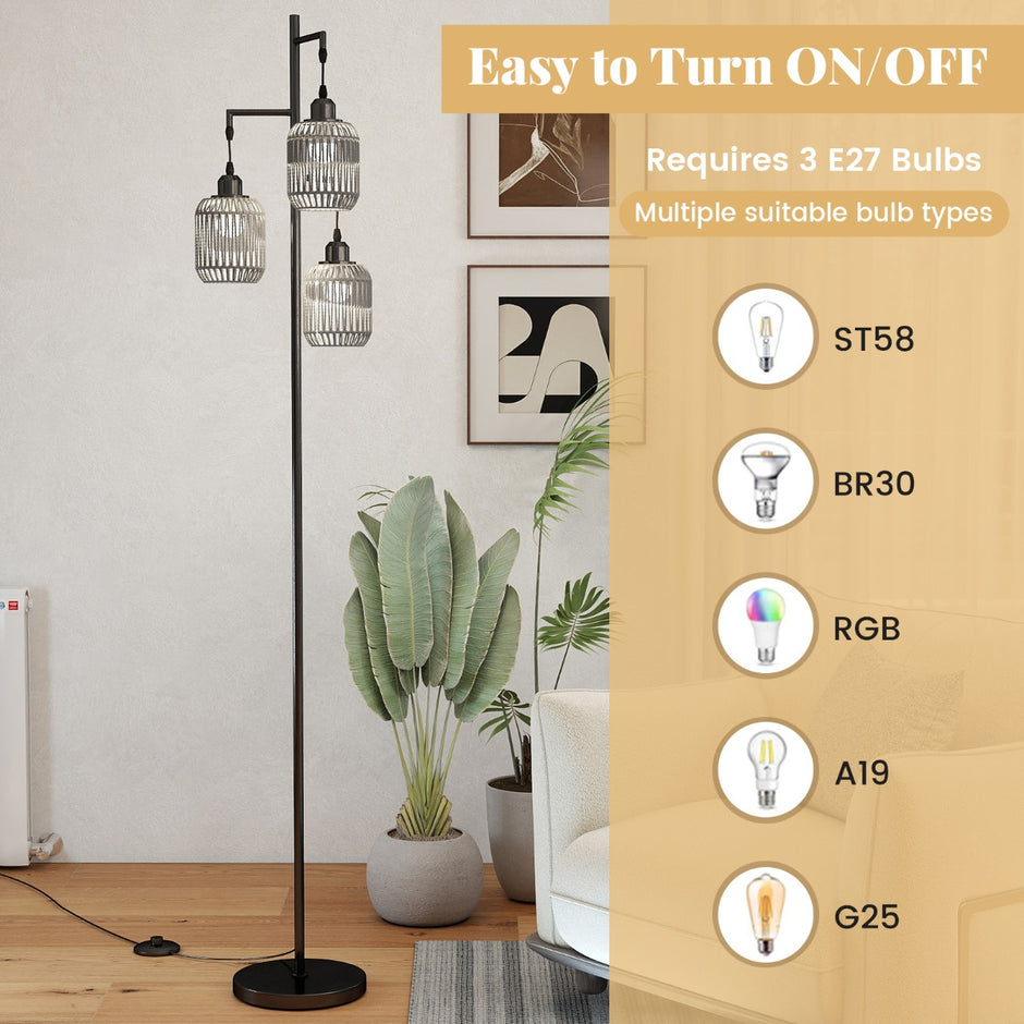 Stående – lampa med st E27 socklar och fotbrytare, modern burskärm – 173 cm 3 – Svart