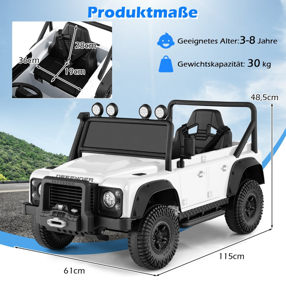 Land – Rover Defender elbil med fjärrkontroll för föräldrar – Vit