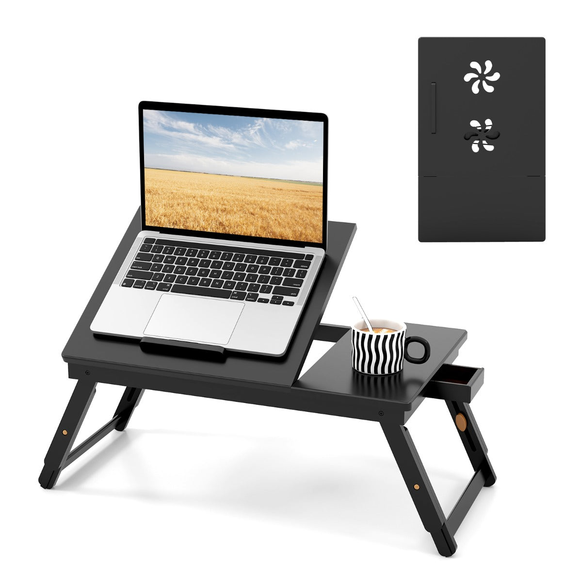 Bambu – hopfällbart bärbar datorbord Höjdjusterbart och Tiltbart Ventilerat Notebookbord – Brun