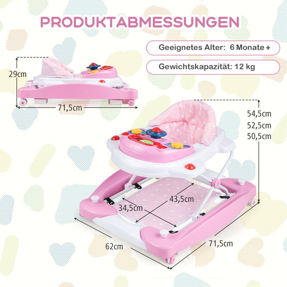 i – Baby Walker med avtagbar lekbräda och fotplatta – 6 1 – Rosa