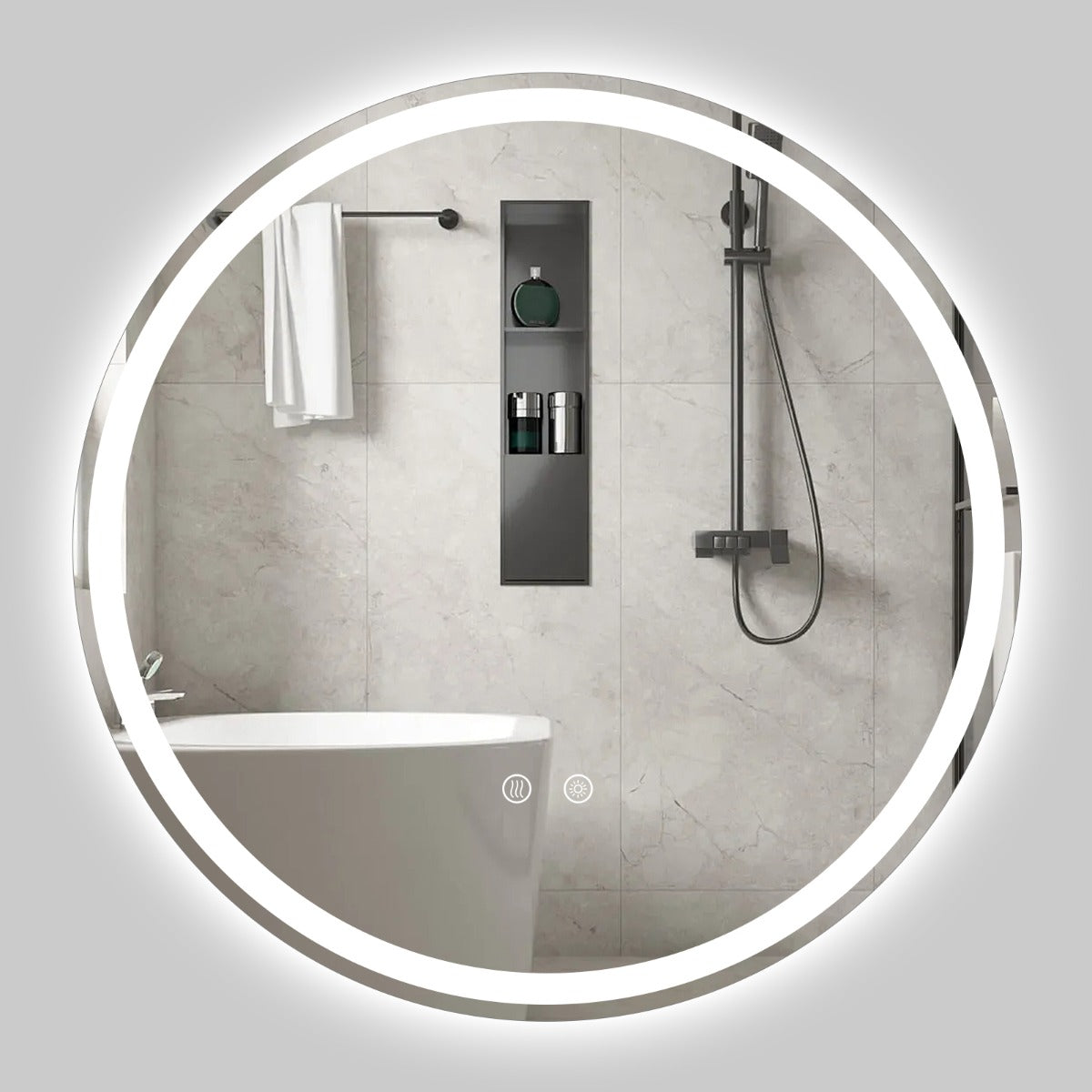 Rund – LED belyst spegel med justerbar ljusstyrka – 70 cm – Silver
