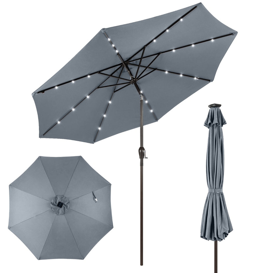 LED belysning – Cantilever Paraply Runt Parasoll Solar Powered Garden Vev – Grå