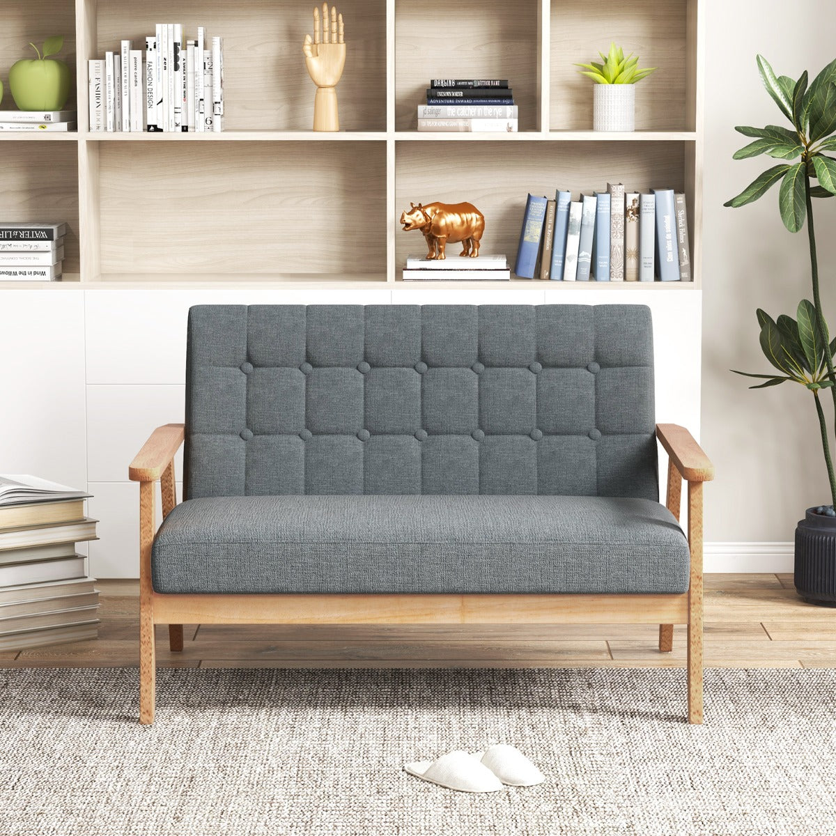 sits – stoppad soffa med ram av gummi och klassisk knappdesign – 2 114 x 72 x 77 cm – Grå
