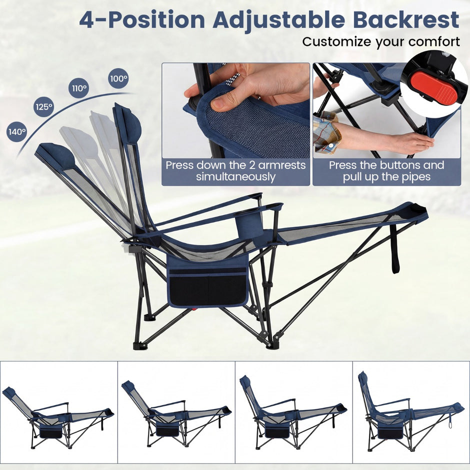 pack – campingstol med avtagbar fotstöd justerbart ryggstöd och nackstöd fiskestol – 2 – Mörkblå