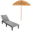 Strandsolskydd – Rishalm Vit + Beige Liggstol med Justerbar Ryggstöd Set – 175 cm – Grå