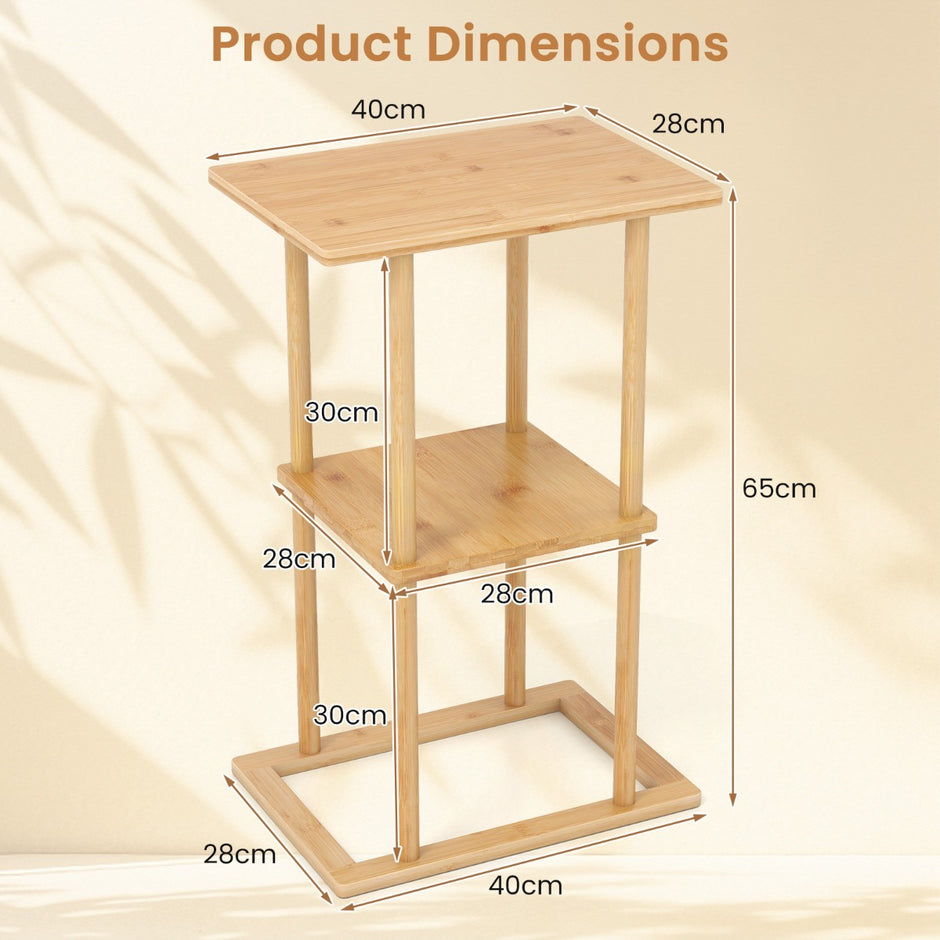 pack – bambus sidobord med förvaringshyllor, rektangulärt sofabord, soffbord – 2 – Natur