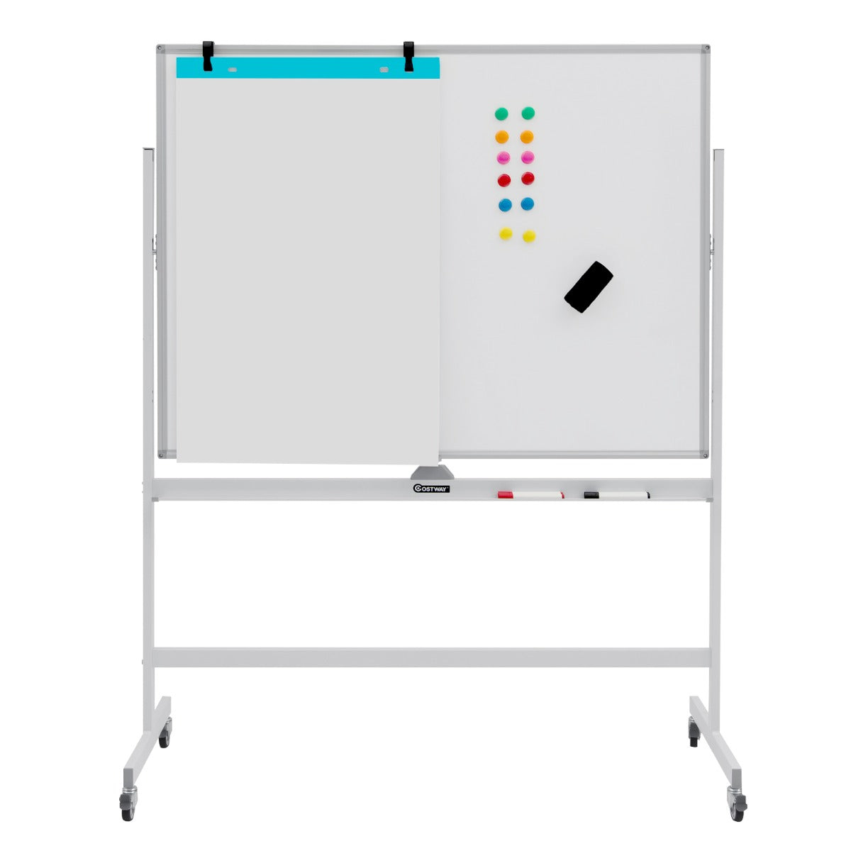 Magnetisk – dubbelsidig whiteboardtavla med hjul för klassrummet på kontoret och hemma – Vit