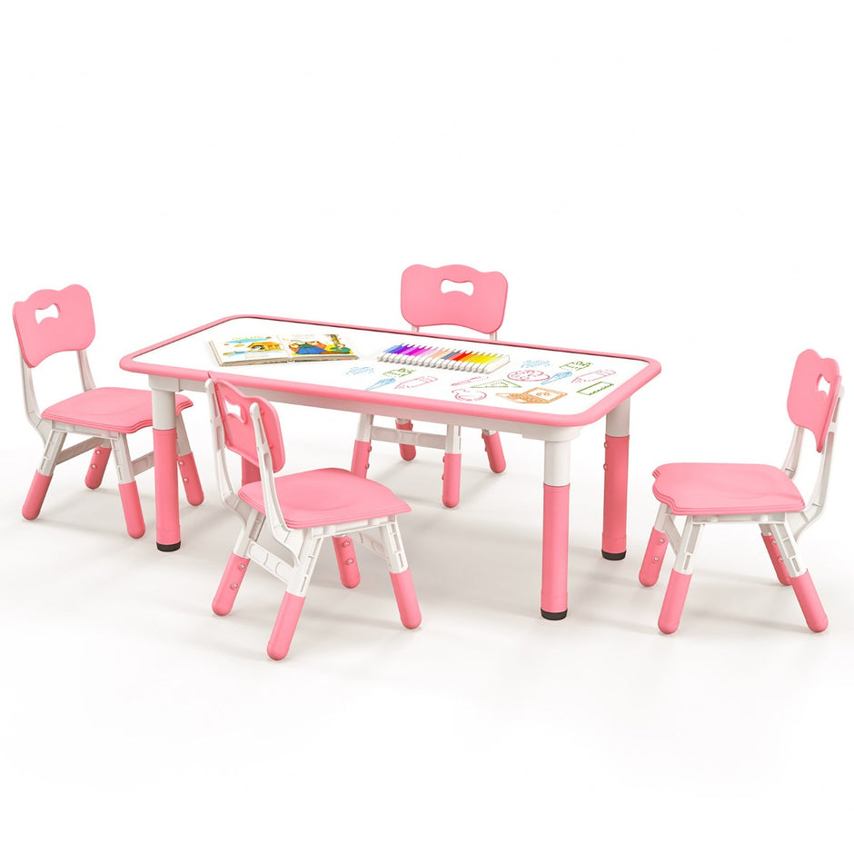 Barnbord – med stolar set graffiti bordsskiva Höjdjusterbar barnsittgrupp – 4 – Rosa