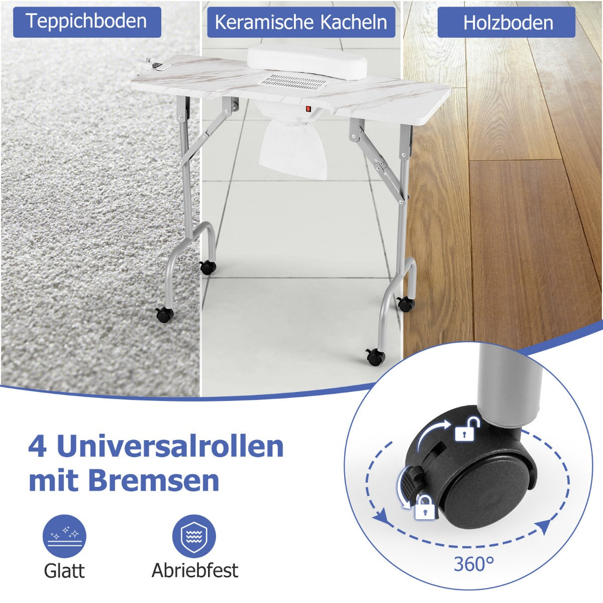 Manikyrbord – hopfällbart nagelbord med elektrisk dammuppsamlare vitt – Vit