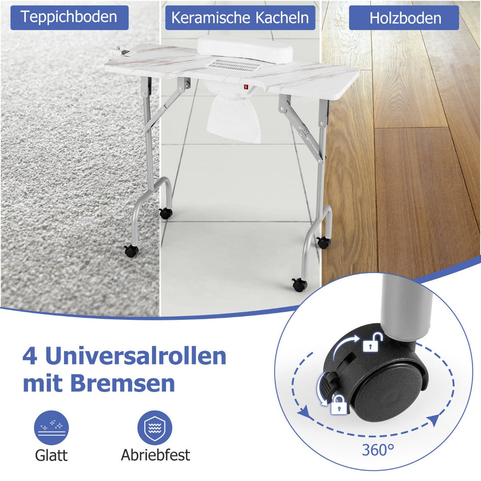 Manikyrbord – hopfällbart nagelbord med elektrisk dammuppsamlare vitt – Vit
