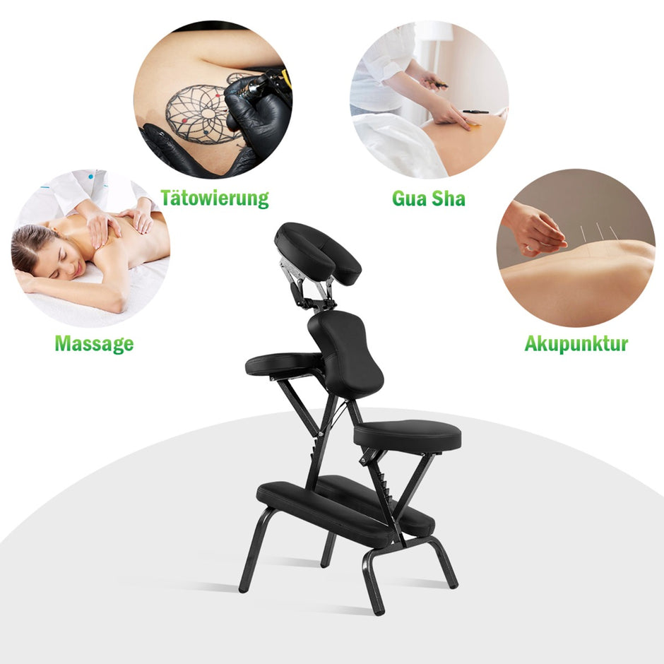 Massagestol – hopfällbar tatueringsstol höjdjusterbar terapistol portabel – Svart