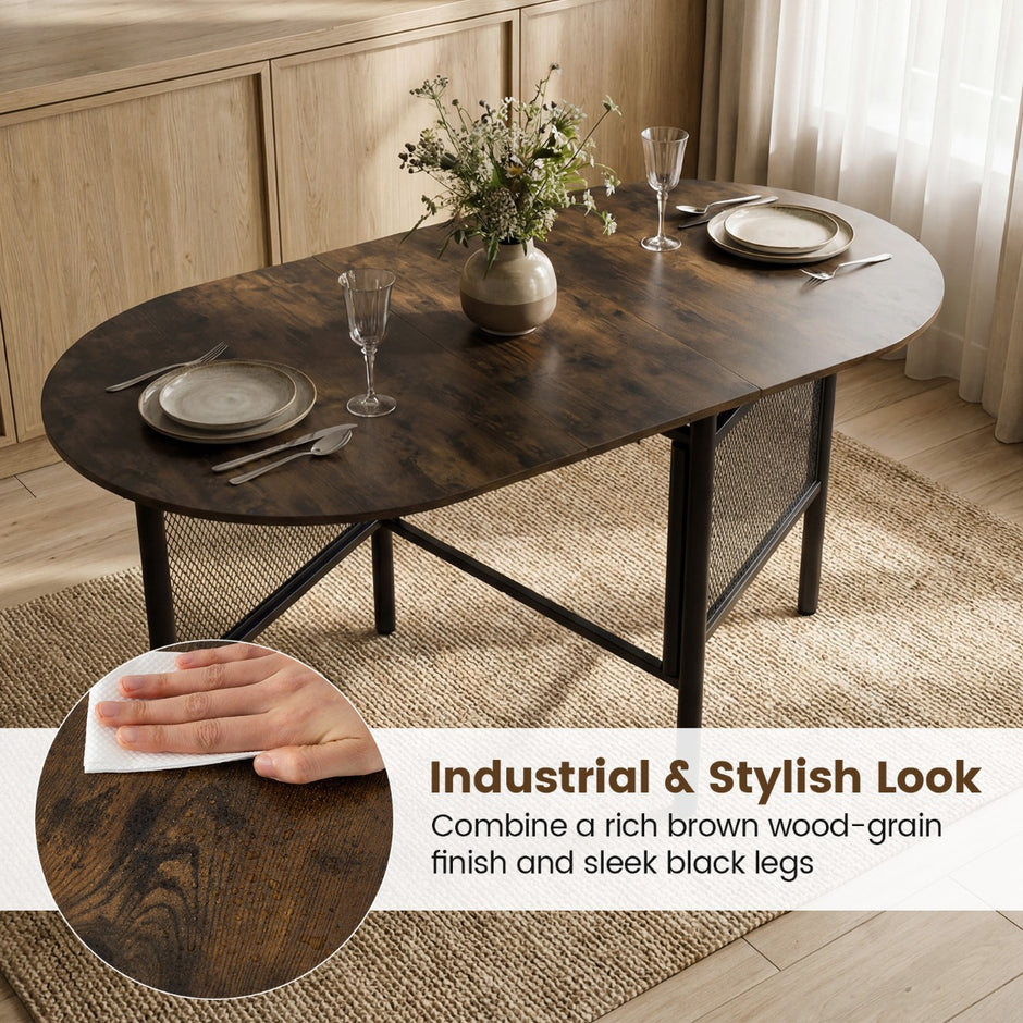 Fällbar – matsalsbord för personer Plattsparande fällbord Oval köksbord – 6-8 – Brun + svart