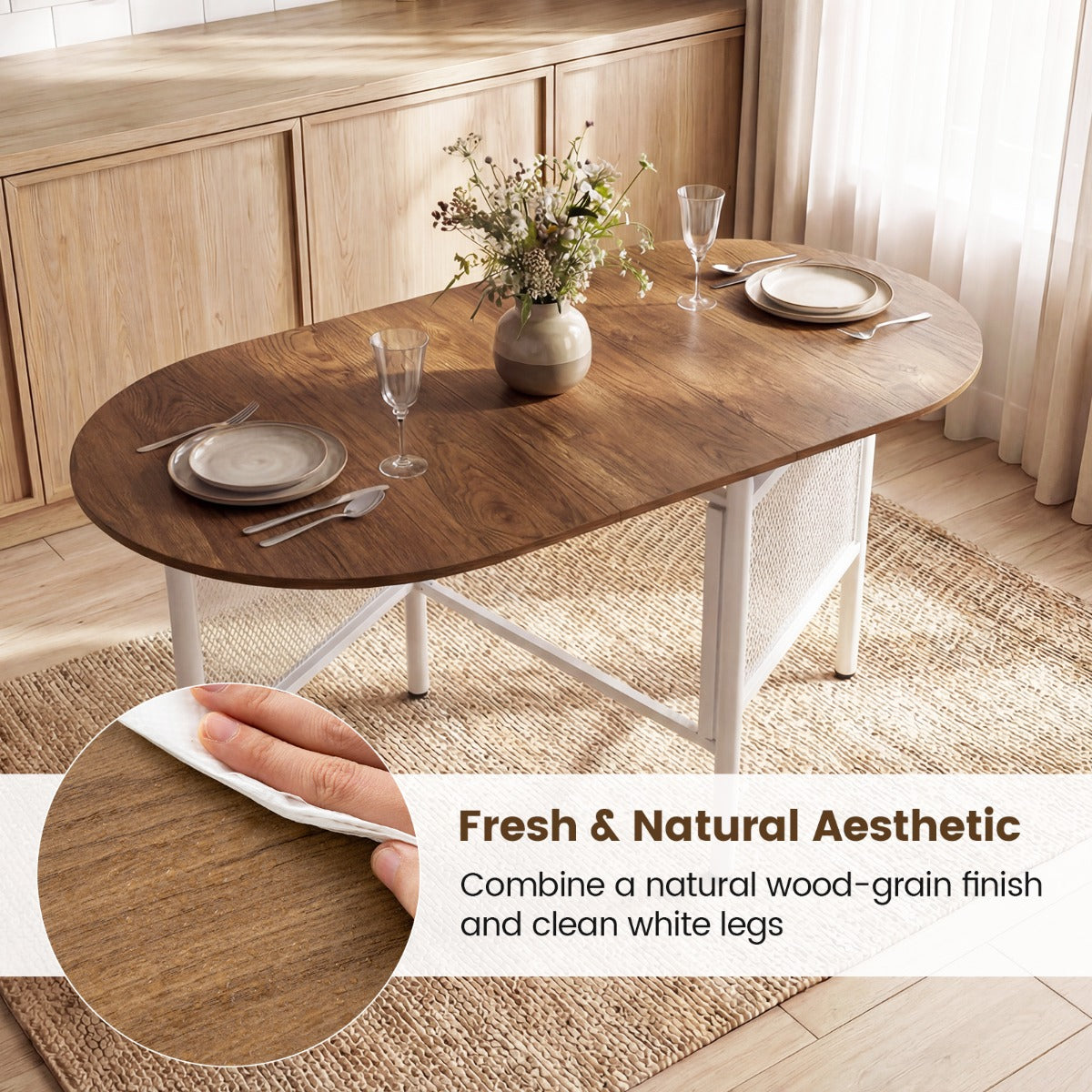 Fällbar – matsalsbord för personer Plattsparande fällbord Oval köksbord – 6-8 – Natur