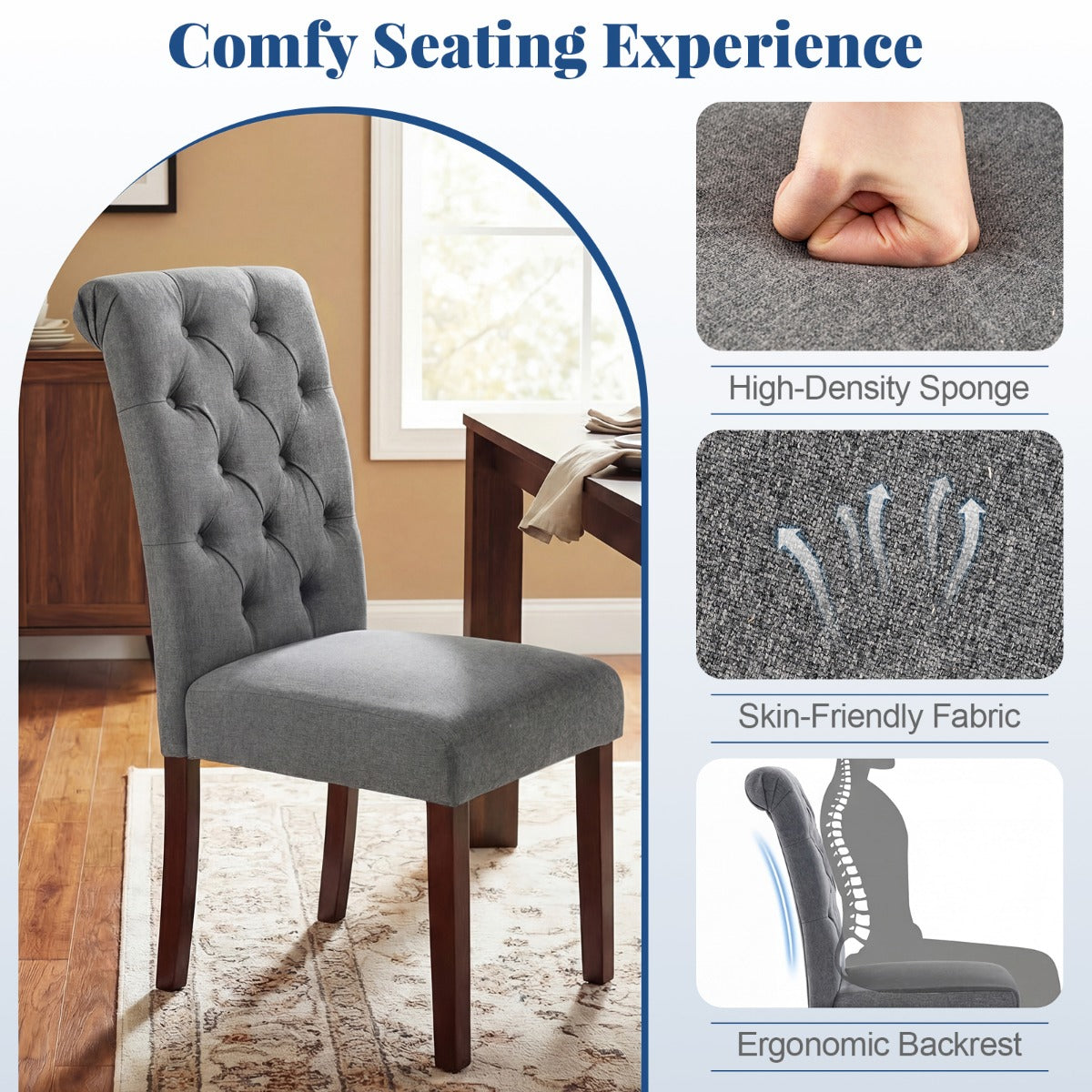 er – Set Matsalsstolar med vadderad sits och ryggstöd – 2 – Grå