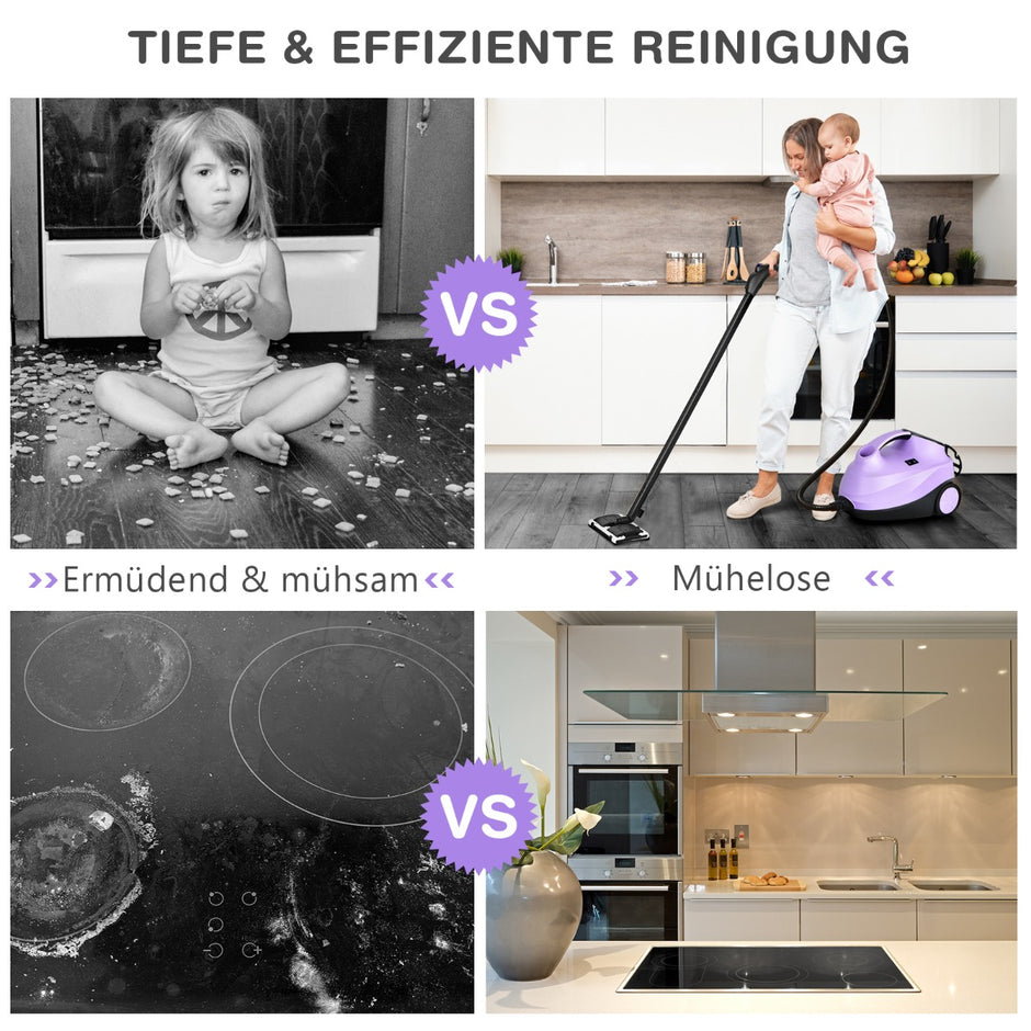 Ångtvätt – med tillbehör Ångkvast 2000W upp 108℃ – 18 – Lila