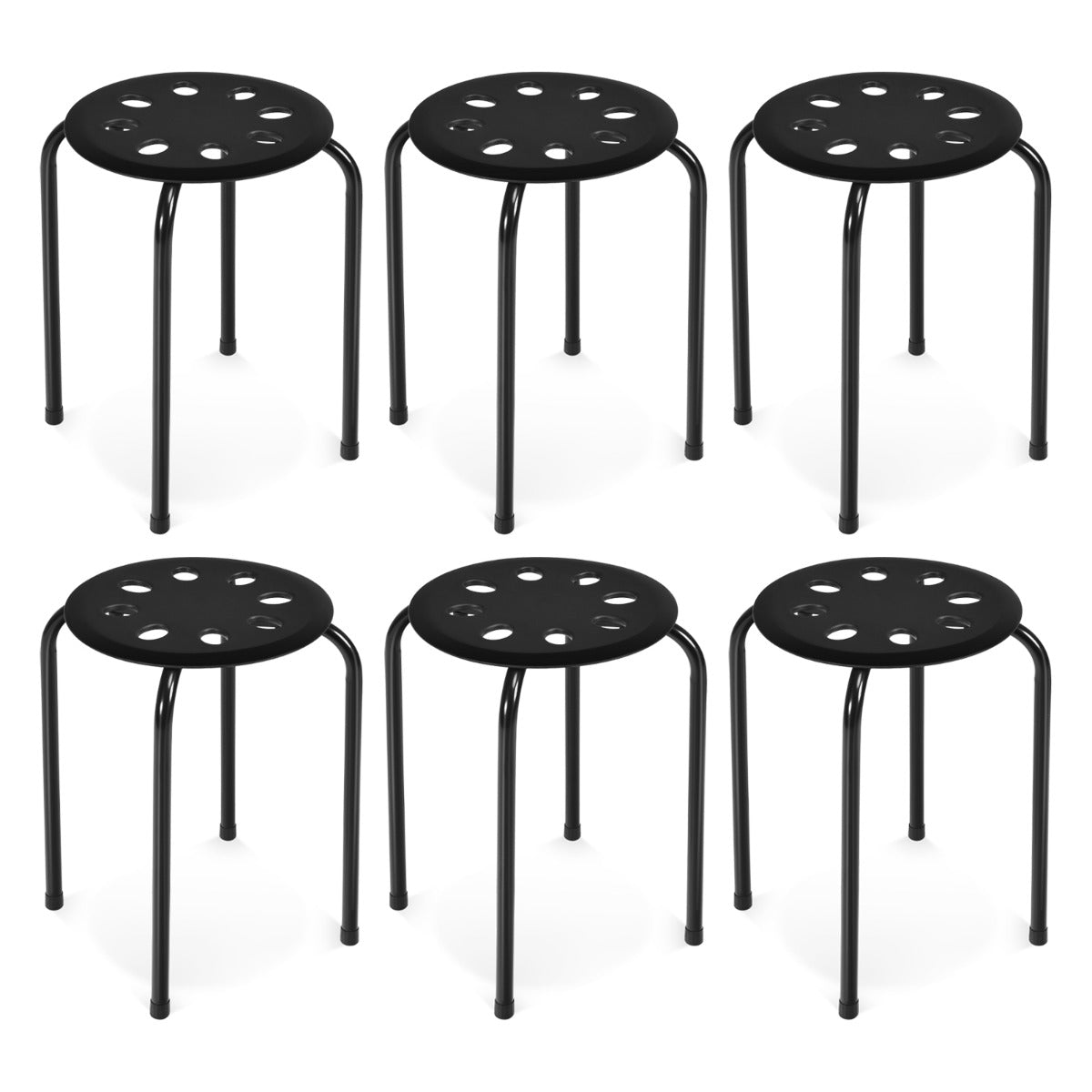 Paket – med stapelbara metallpallar X formad metallram, rund sits – 6 – Svart