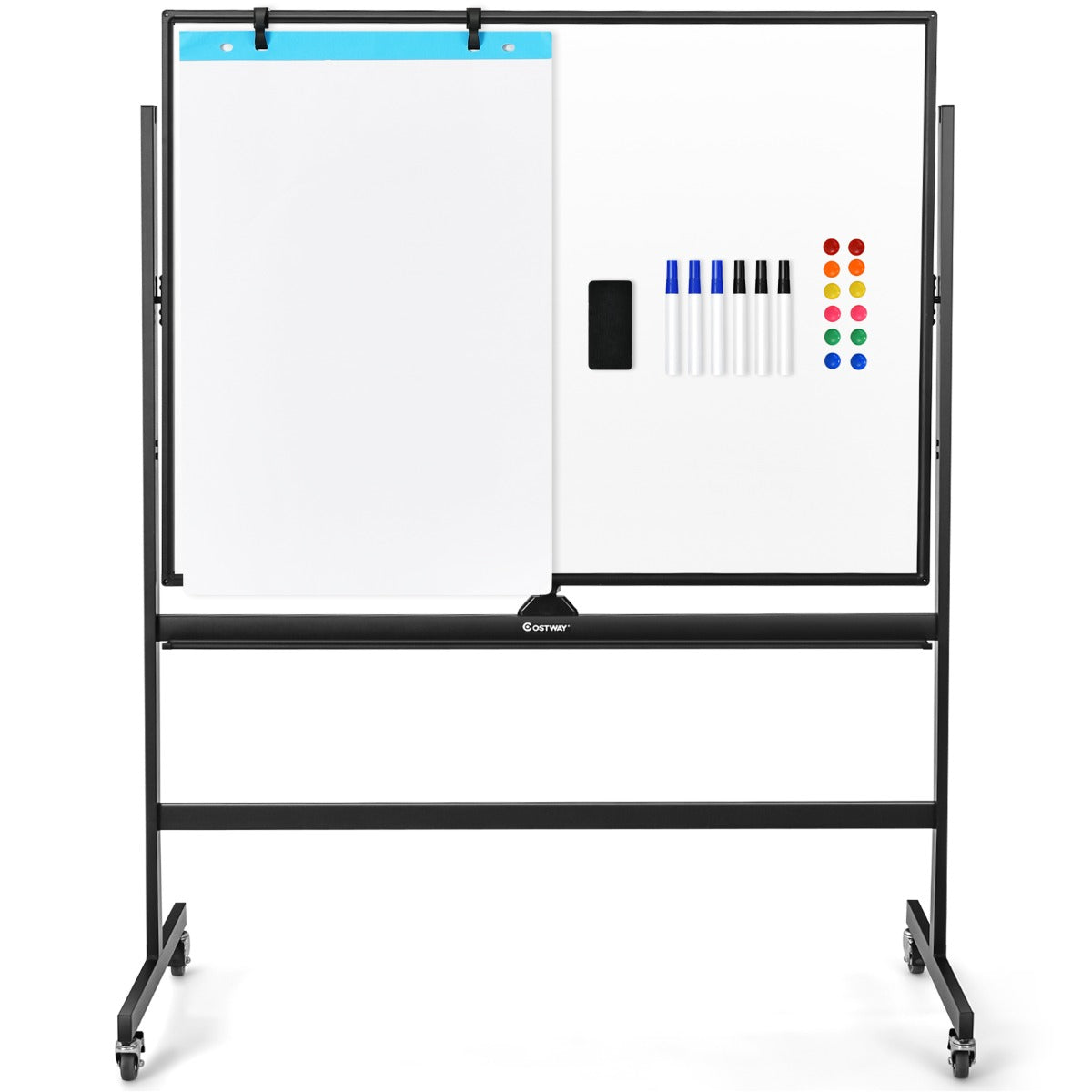Mobil – magnetisk stor vändbar whiteboardtavla roterbar 360° + – 90 x 120 cm – Svart och vit
