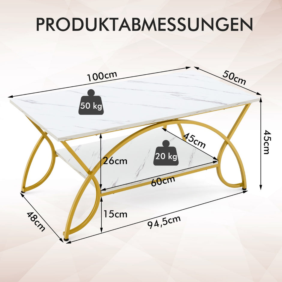 Soffbord – med marmorlook Modernt av konstmarmor – 100 x 50 x 45 cm – Vit