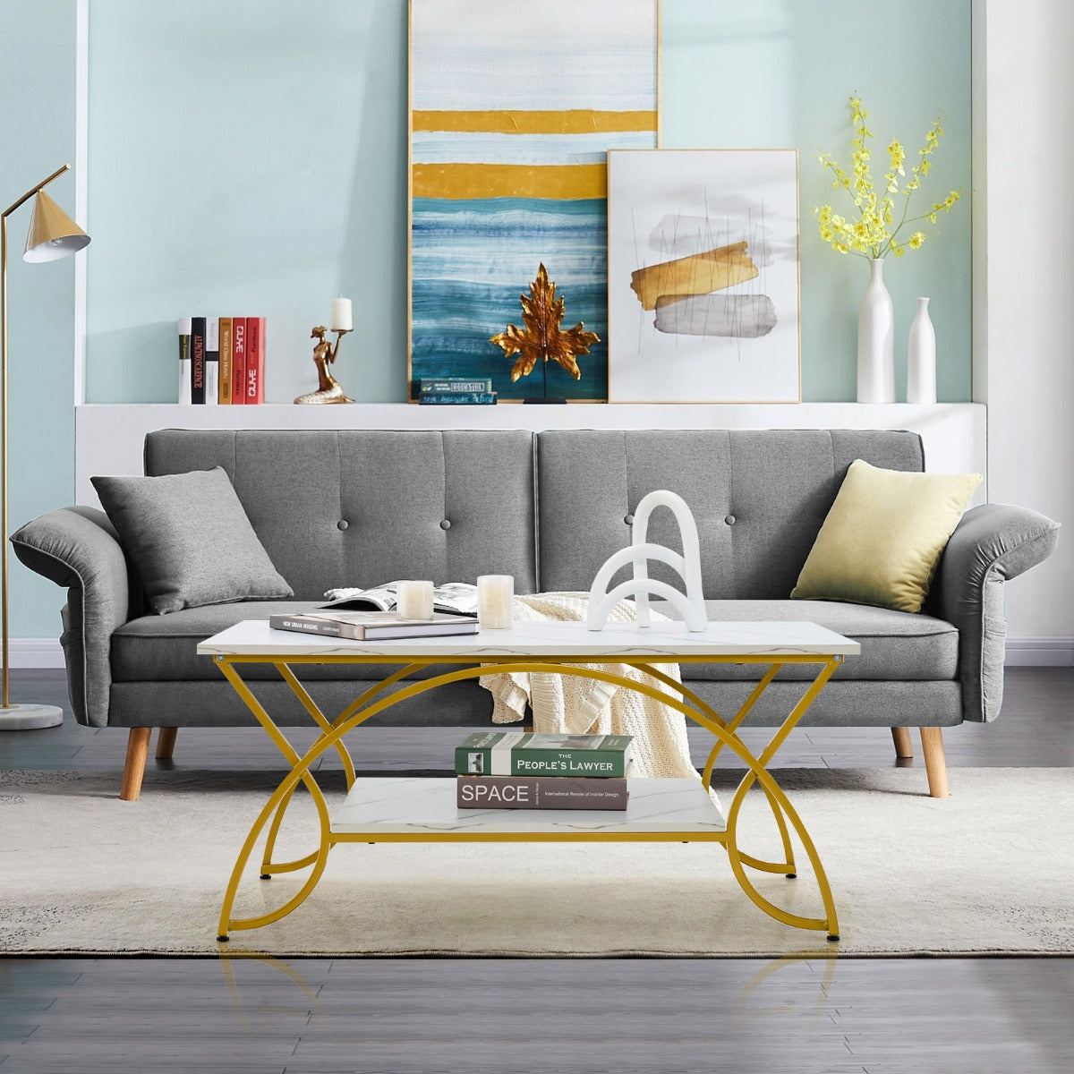 Soffbord – med marmorlook Modernt av konstmarmor – 100 x 50 x 45 cm – Vit
