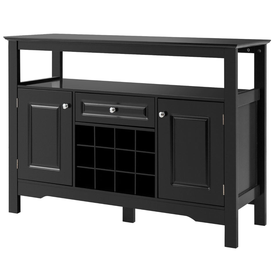 Modern – matsalsbuffé med vinhylla och skåp låda – 117 x 40,5 x 82,5 cm – Svart