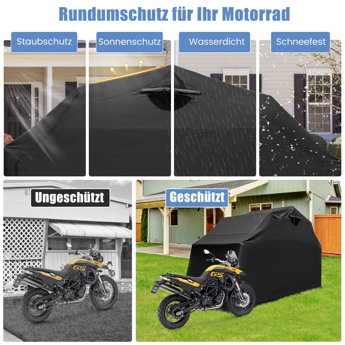 Motorcykelskydd – av Oxford tyg med metallram Vattentät Vintertät – 345 x 137 x 190 cm – Svart