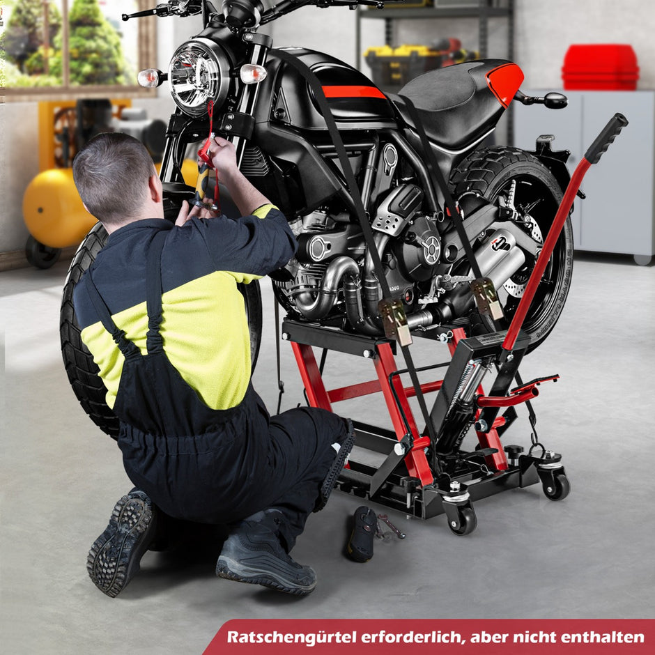 Motorcykellyft – upp till stegs höjdjusterbar hydraulisk motorcykeljack – 680 kg 3 – Röd