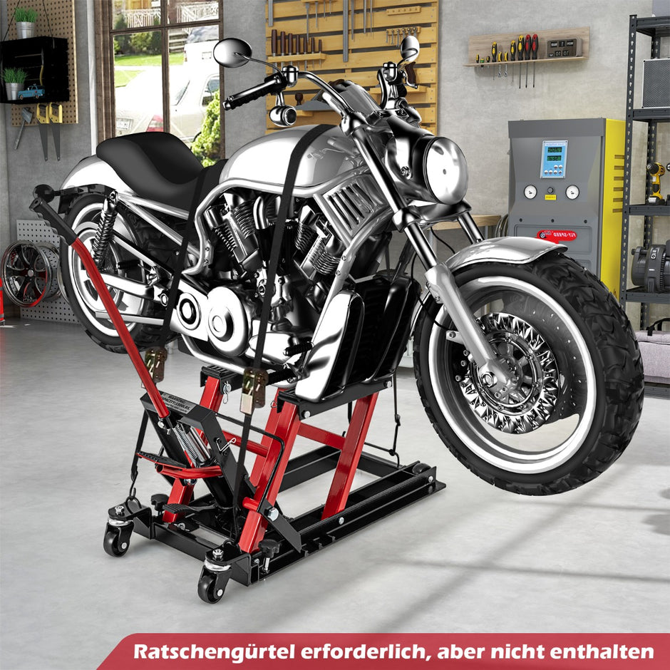 Motorcykellyft – upp till stegs höjdjusterbar hydraulisk motorcykeljack – 680 kg 3 – Röd