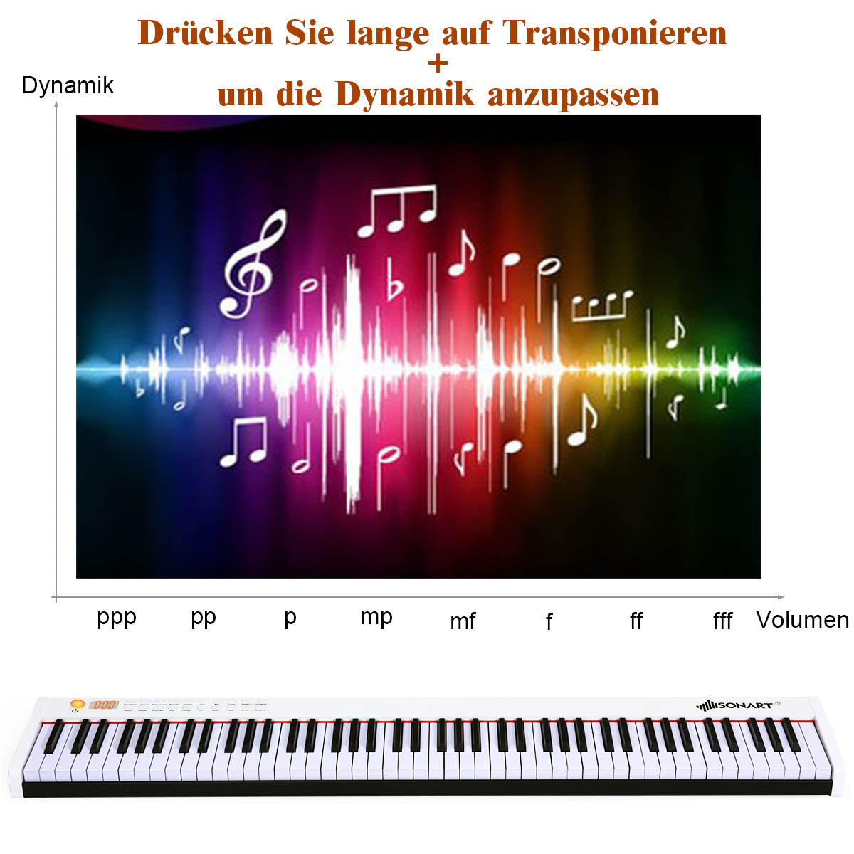 Digitalt – piano med tangenter Bärbar elektronisk klaviatur + – 88 127 x 21,5 x 6,5 cm – Svart och vit