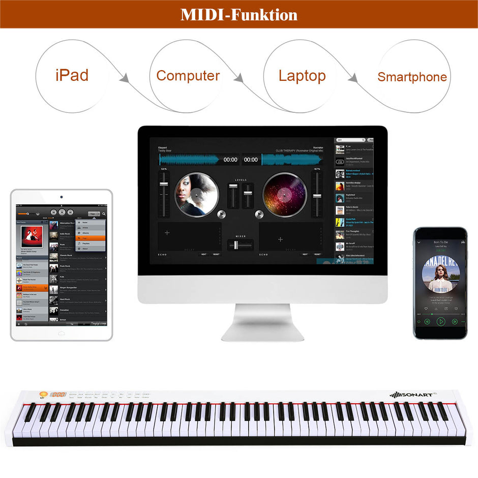Digitalt – piano med tangenter Bärbar elektronisk klaviatur + – 88 127 x 21,5 x 6,5 cm – Svart och vit