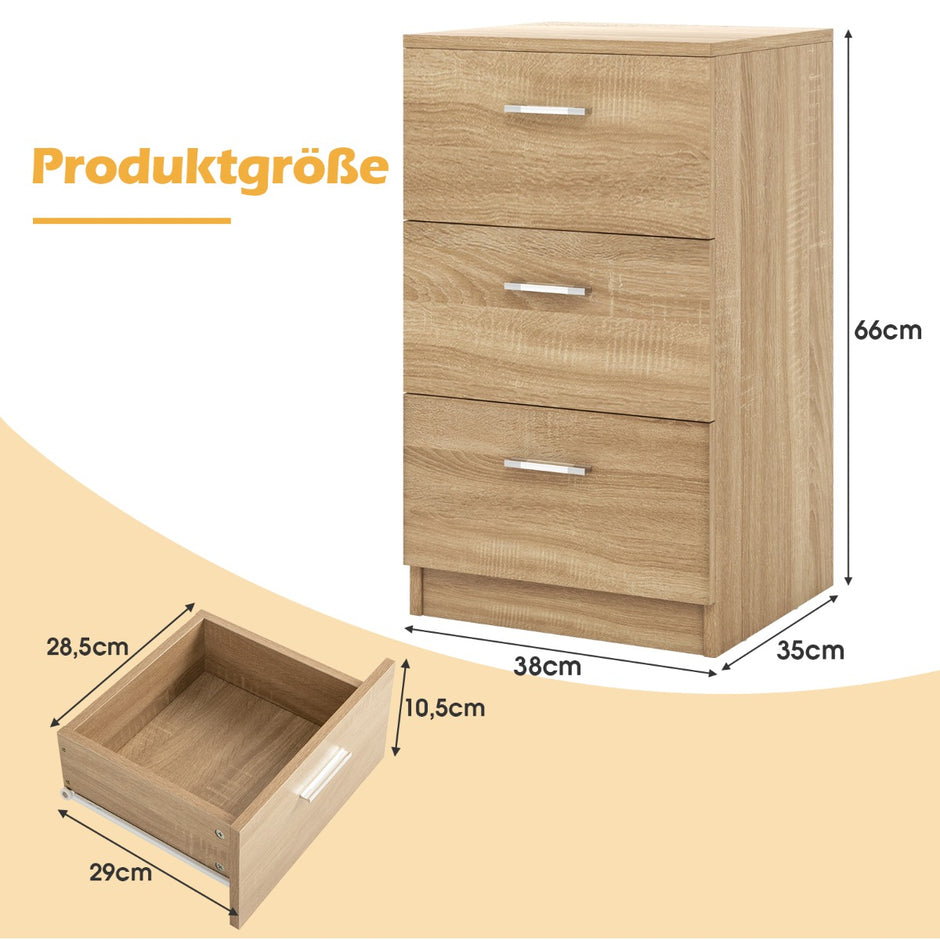 Sängbord – med lådor sidobord nattduksbord för resårmadrass – 3 38 x 35 x 66 cm – Natur