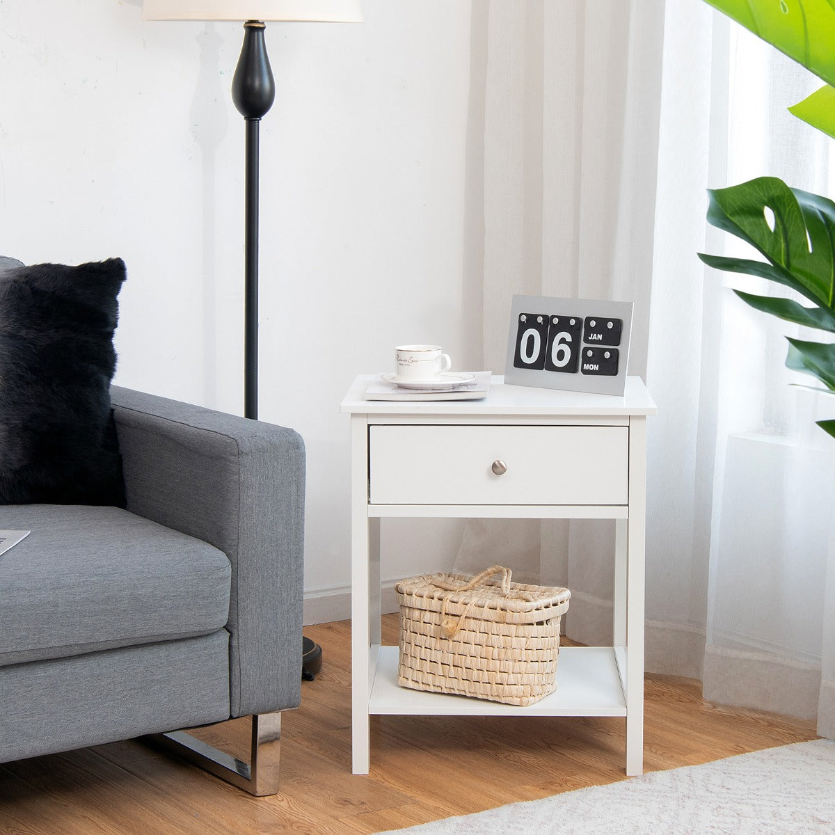 Set – om vånings sängbord med låda, nattduksbord, – 2 2 48 x 40 x 58 cm – Vit
