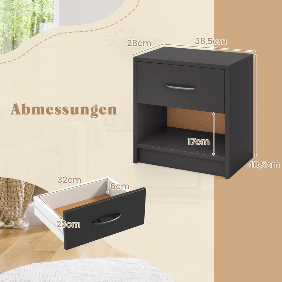 Sängbord – med låda Litet sidobord öppet fack – 38,5 x 28 x 40,5 cm – Grå