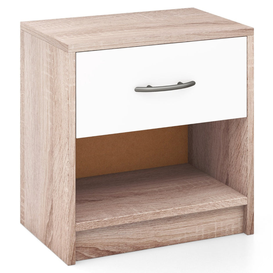 Sängbord – med låda Litet sidobord öppet fack + – 38,5 x 28 x 40,5 cm – Natur + vit