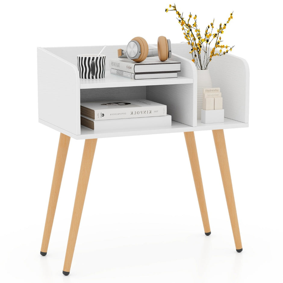 Sängbord – sidobord med öppet fack soffbord metallstödben st. – 50 x 32 x 58 cm 1 – Vit
